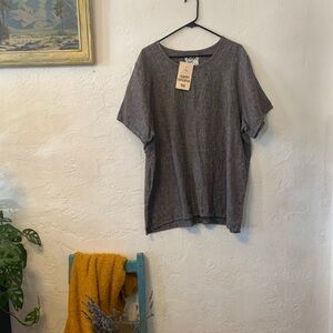 FLAX NWT 100% LINEN TUNIC TOP TEE SZ L BLACK  GRAY CROSSDYE LAGENLOOK MINIMALIST